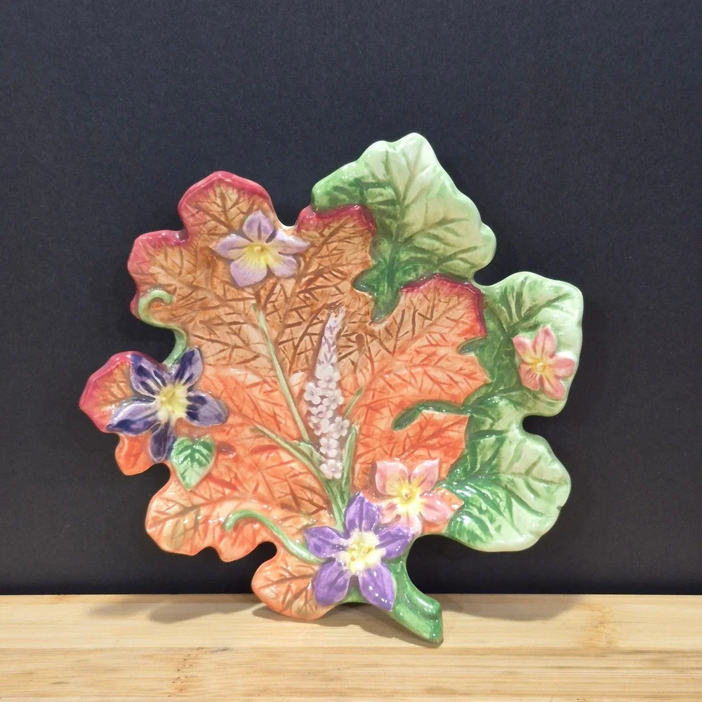 VTG 90s Fitz & Floyd Hand Painted Woodland Collection Leaf Trinket Dish